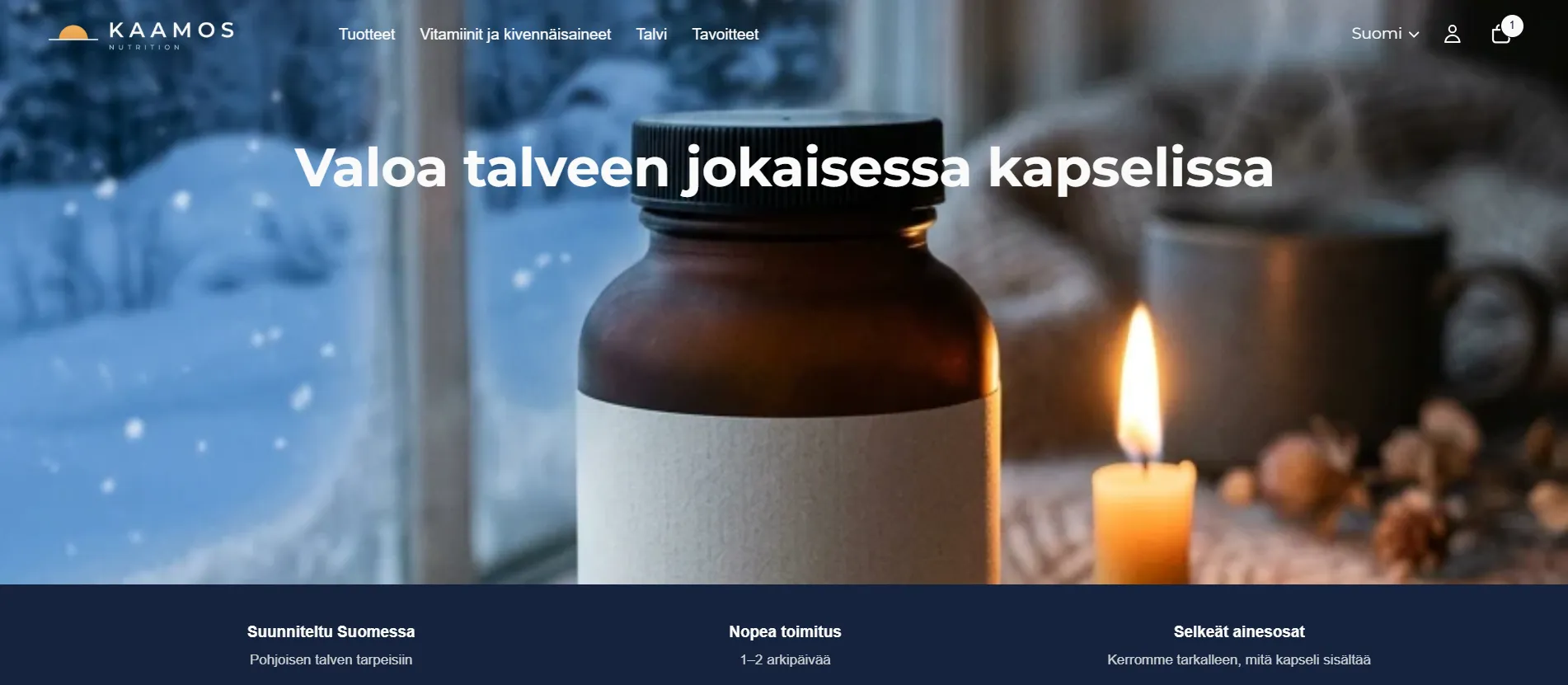 Kaamos Nutrition -verkkokaupan etusivu